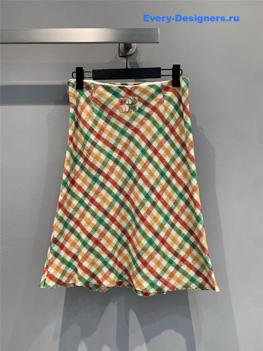 Miu Miu Red/green Diagonal Check Skirt