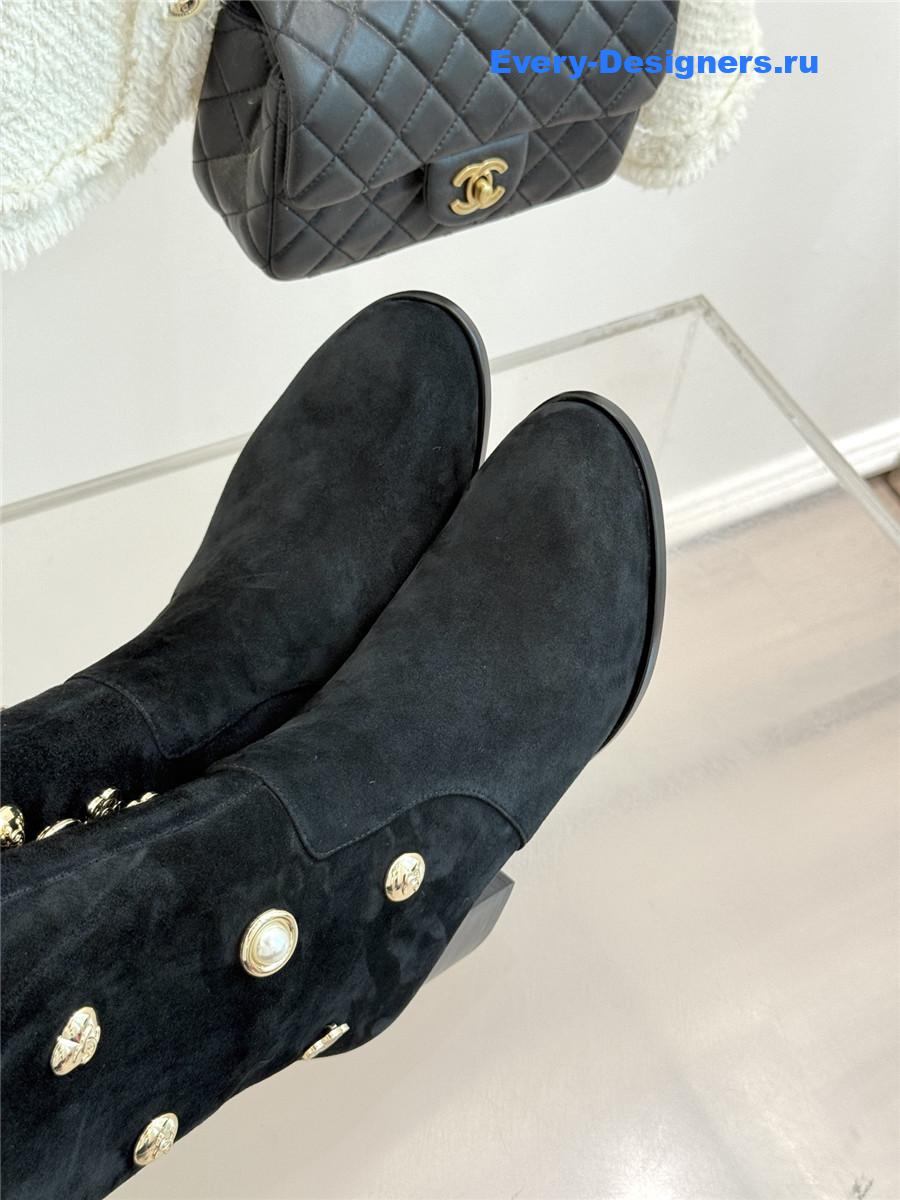 Ch**el cc black suede high heel boots