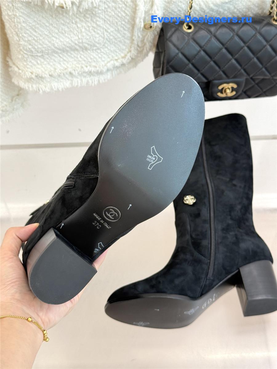 Ch**el cc black suede high heel boots