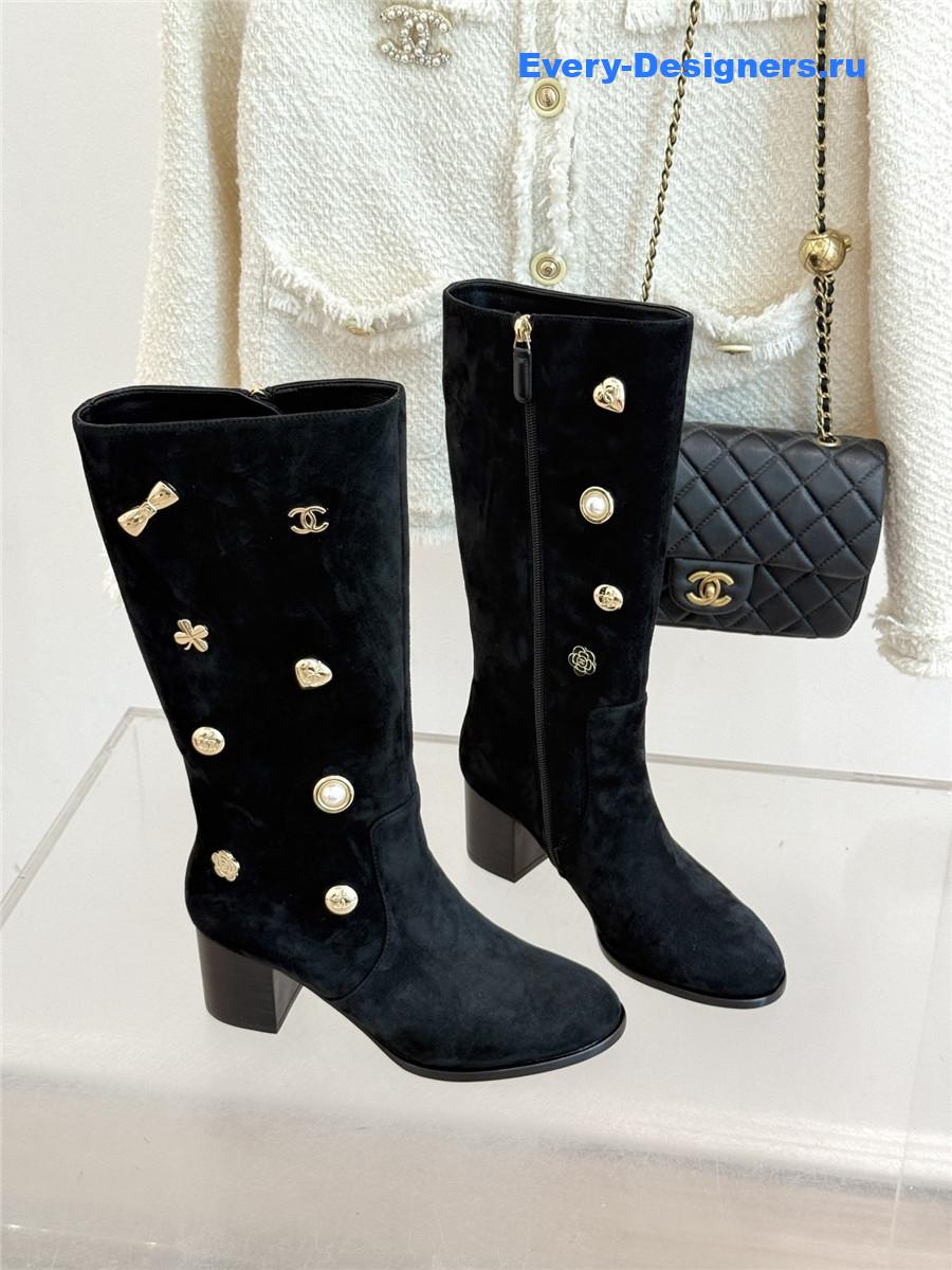 Ch**el cc black suede high heel boots
