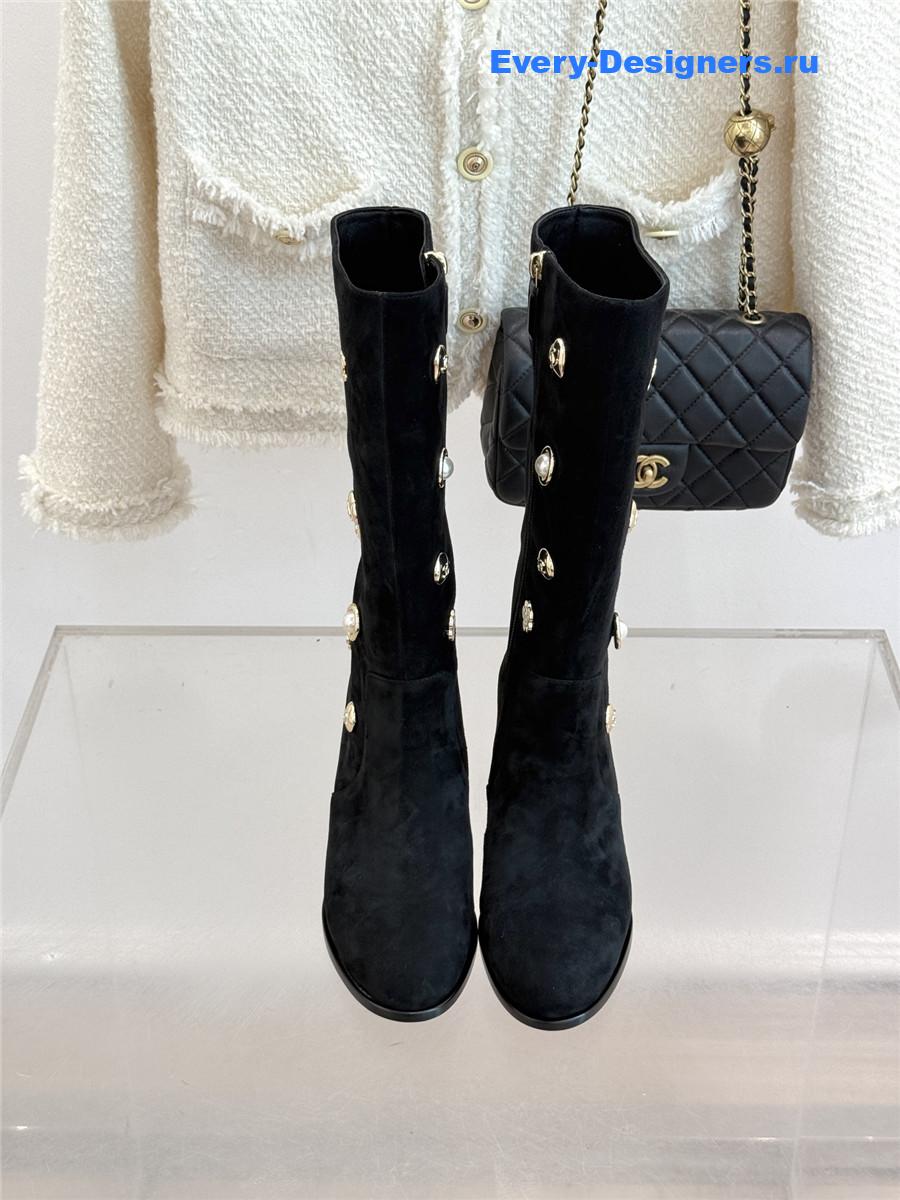 Ch**el cc black suede high heel boots