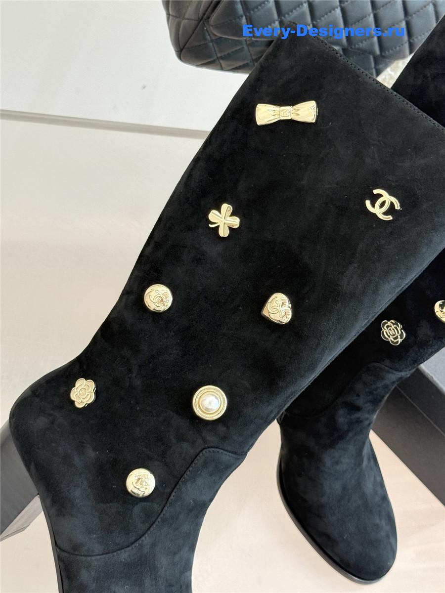 Ch**el cc black suede high heel boots