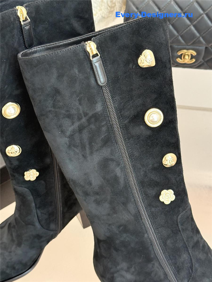 Ch**el cc black suede high heel boots