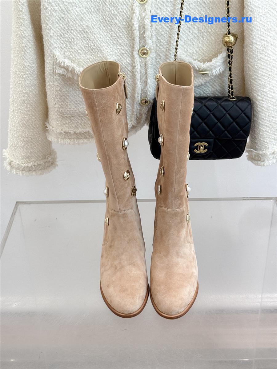 Ch**el cc beige suede high heel boots