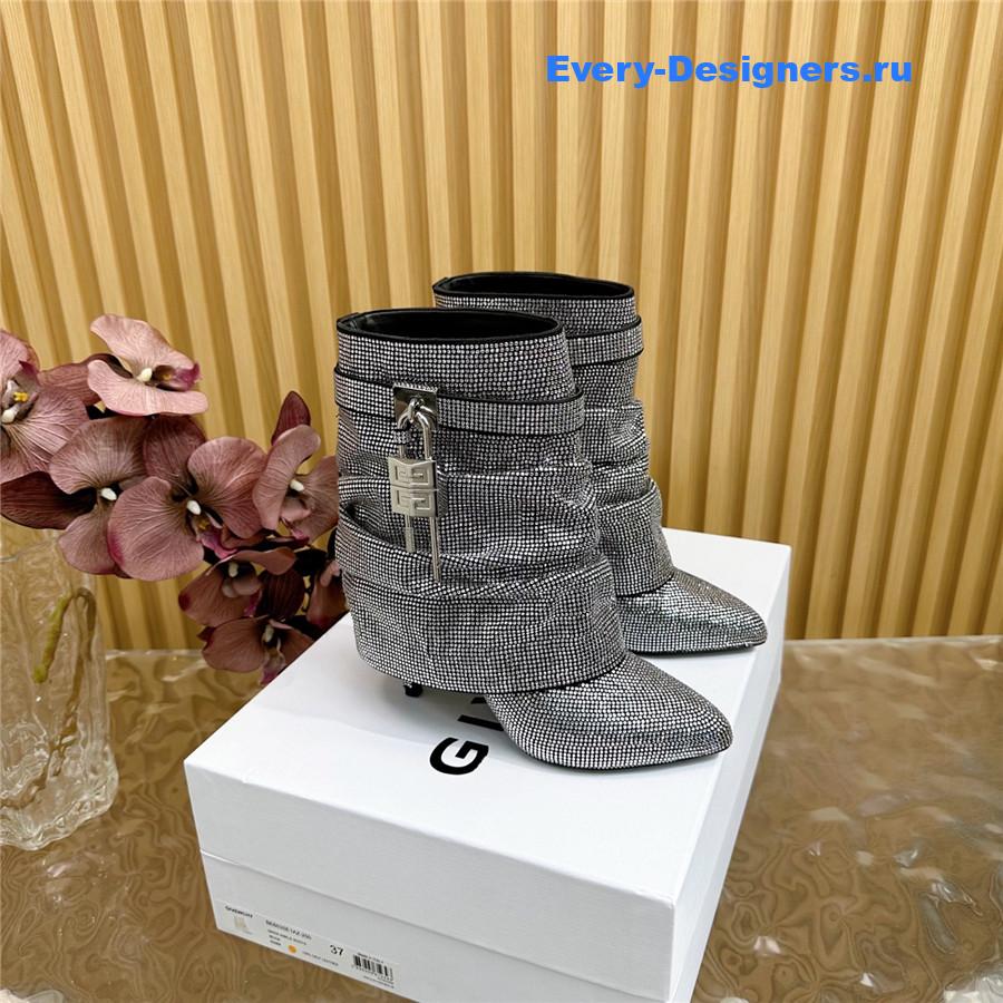 Givenchy Silver Sequin Shark Lock Stiletto Ankle Boots