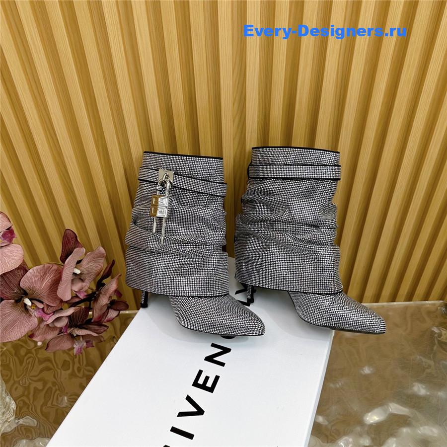 Givenchy Silver Sequin Shark Lock Stiletto Ankle Boots