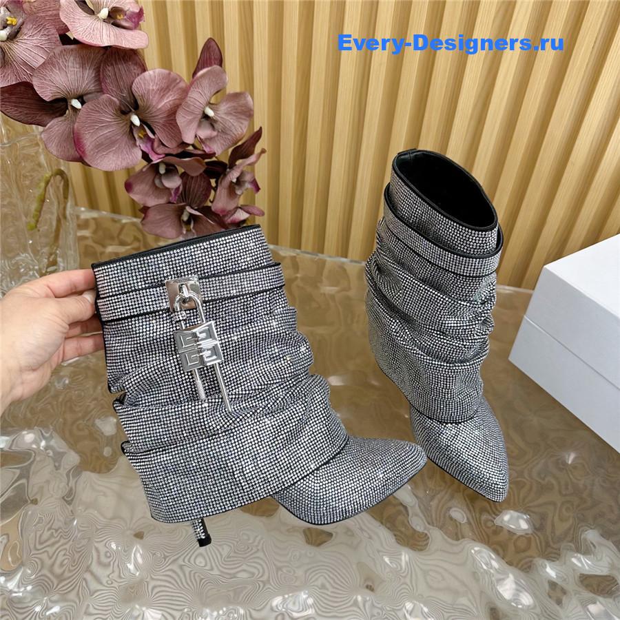 Givenchy Silver Sequin Shark Lock Stiletto Ankle Boots