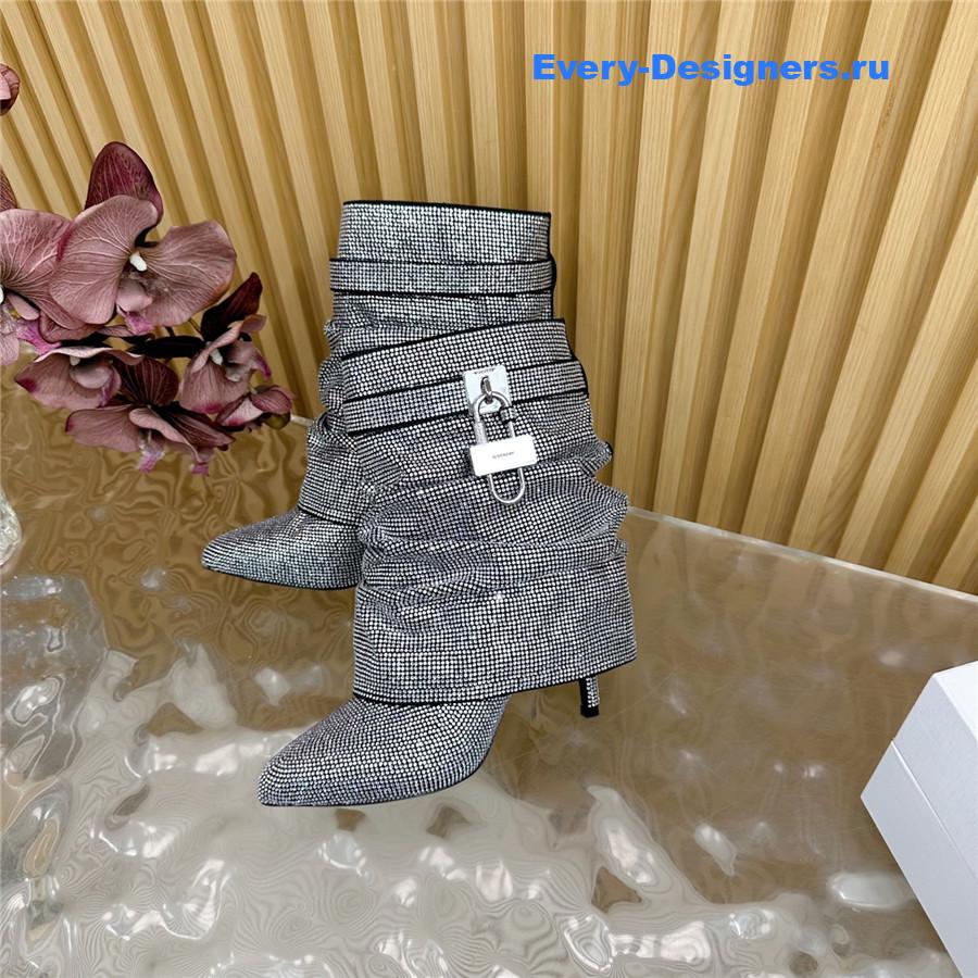Givenchy Silver Sequin Shark Lock Stiletto Ankle Boots