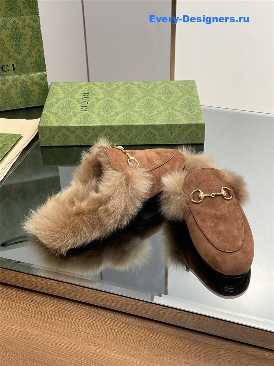 Gvc*1 brown suede wool flat mules