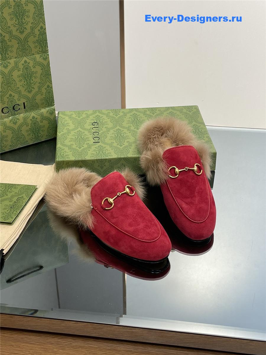 Gvc*1 red suede wool flat mules