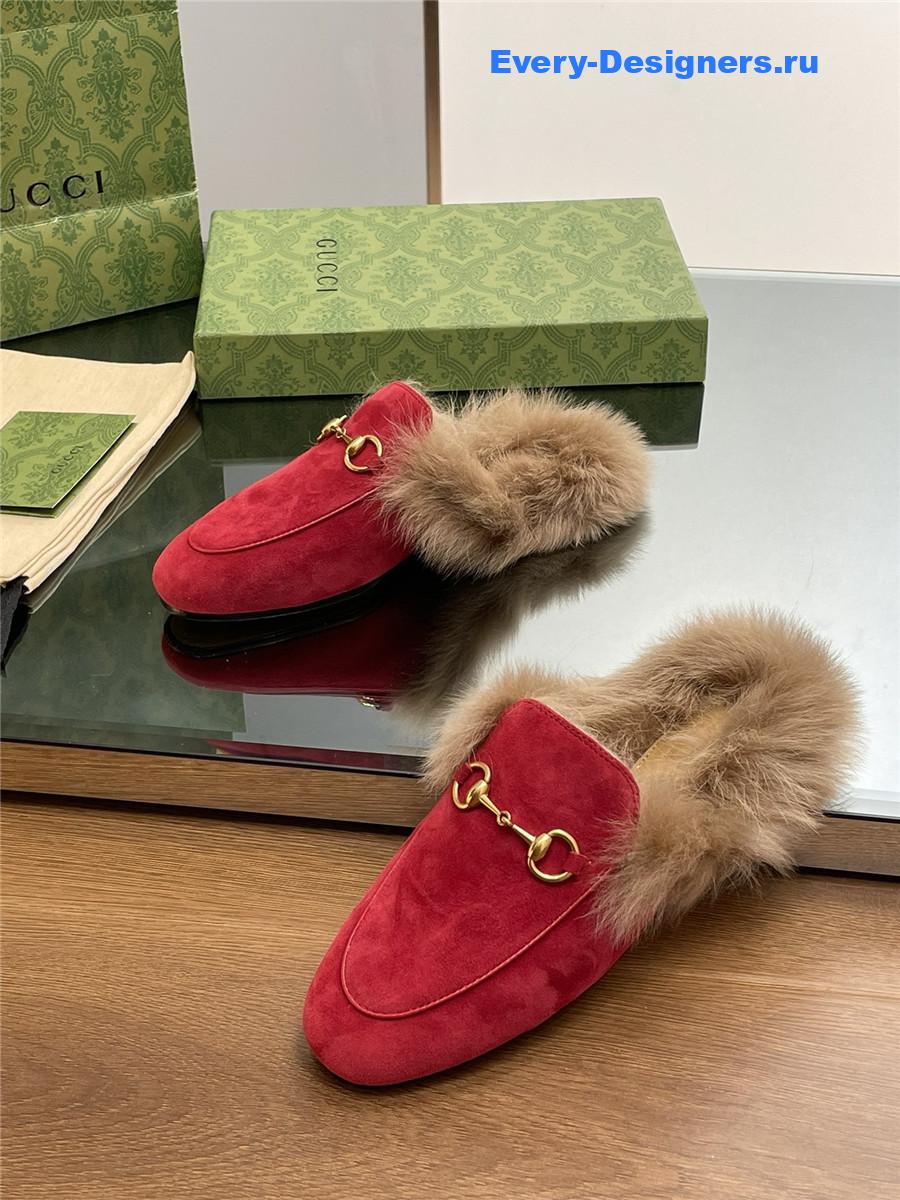 Gvc*1 red suede wool flat mules