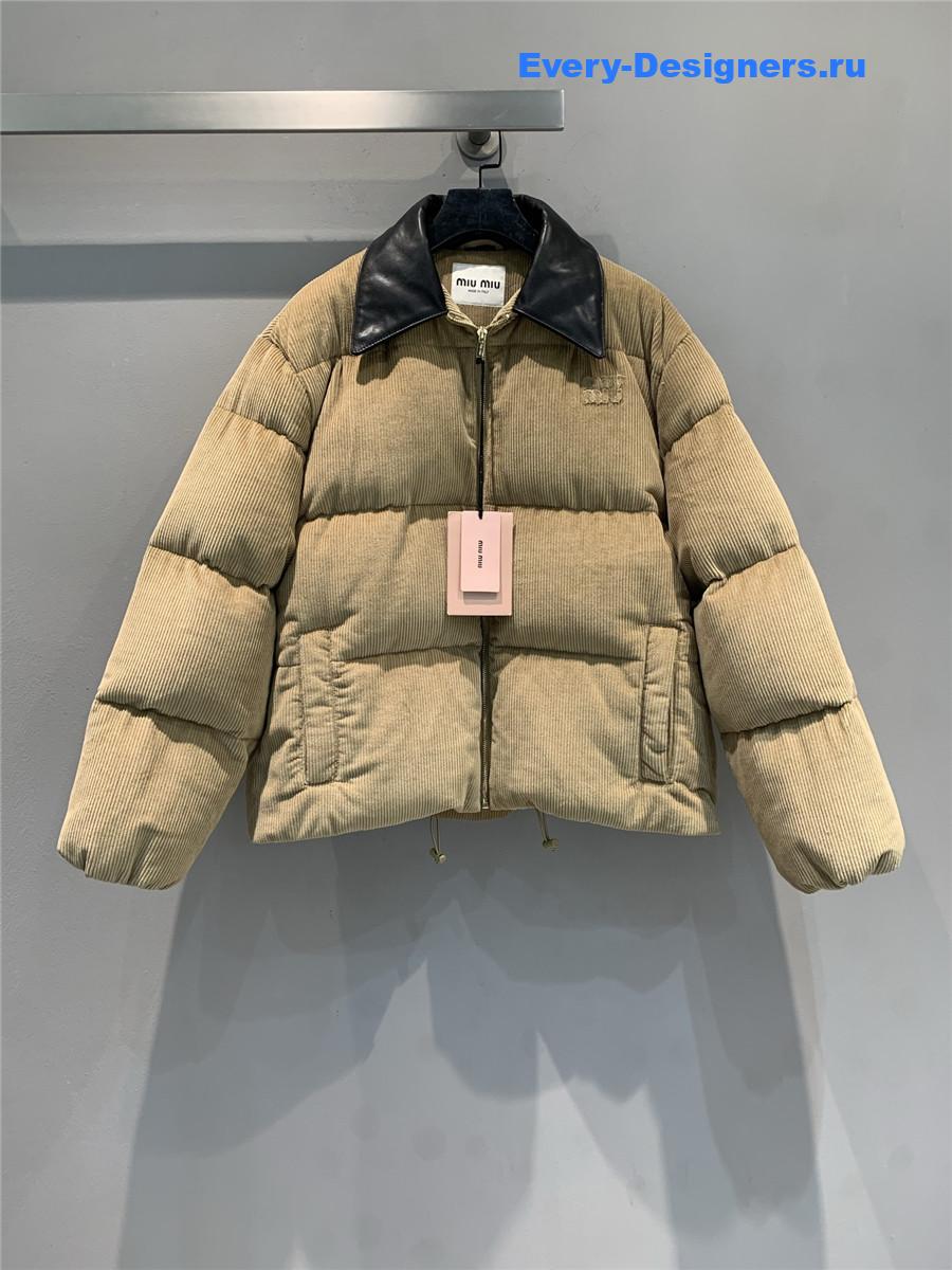 Miu Miu Leather-Collar Corduroy Puffer Jacket