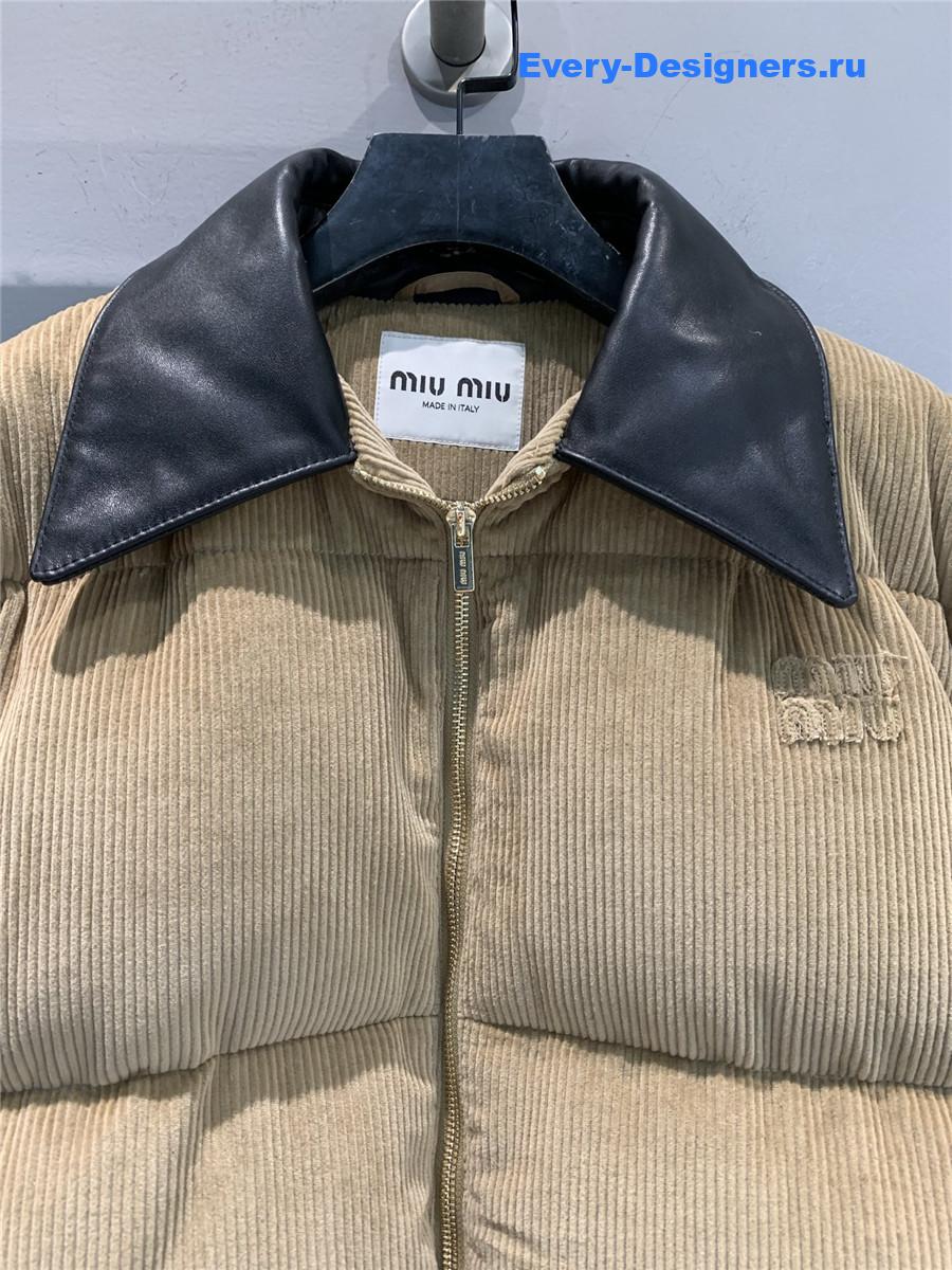 Miu Miu Leather-Collar Corduroy Puffer Jacket