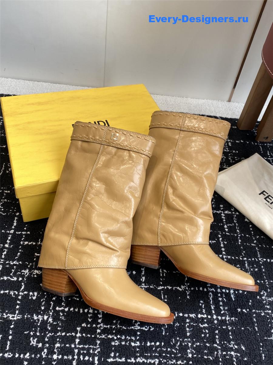 F**di brown foldover leather boots