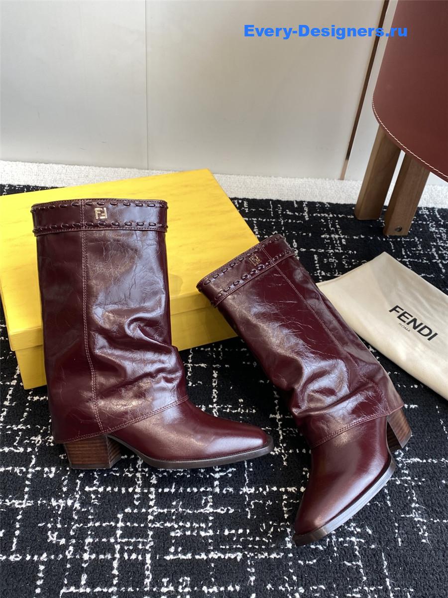 F**di burgundy foldover leather boots