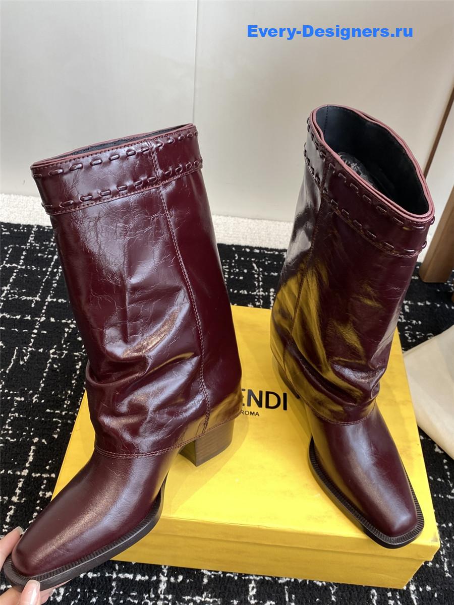 F**di burgundy foldover leather boots