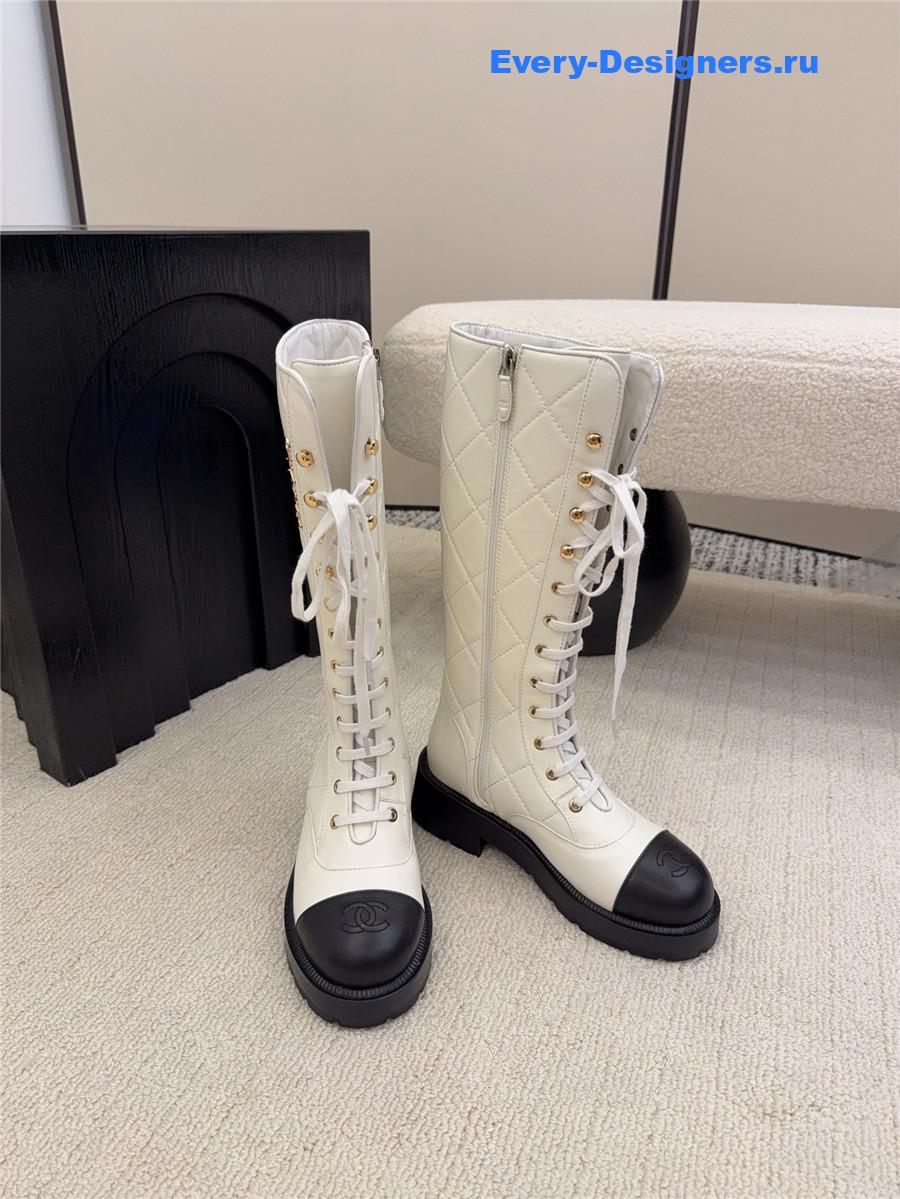 Ch**el quilted lambskin leather long boots