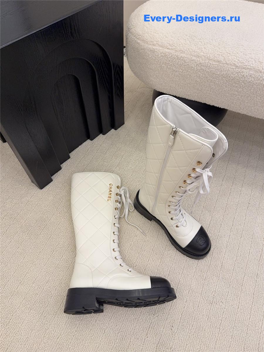 Ch**el quilted lambskin leather long boots