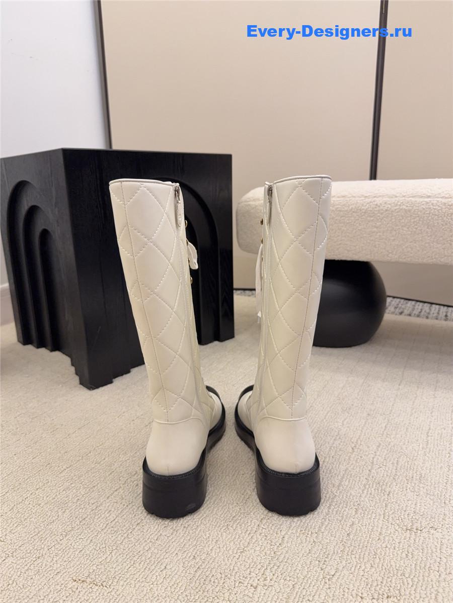 Ch**el quilted lambskin leather long boots
