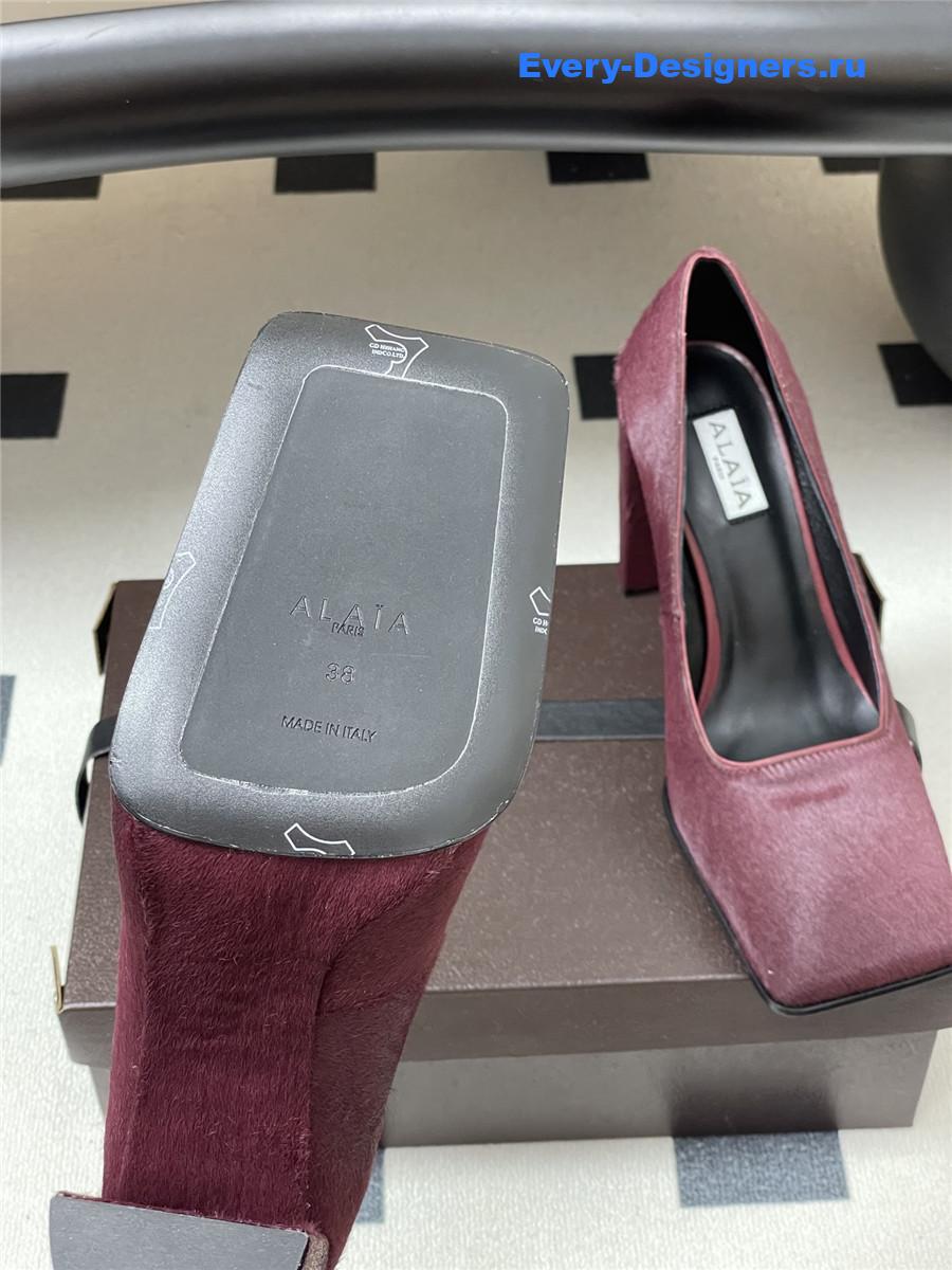 Alaia Burgundy Block Heel Square Toe Pumps