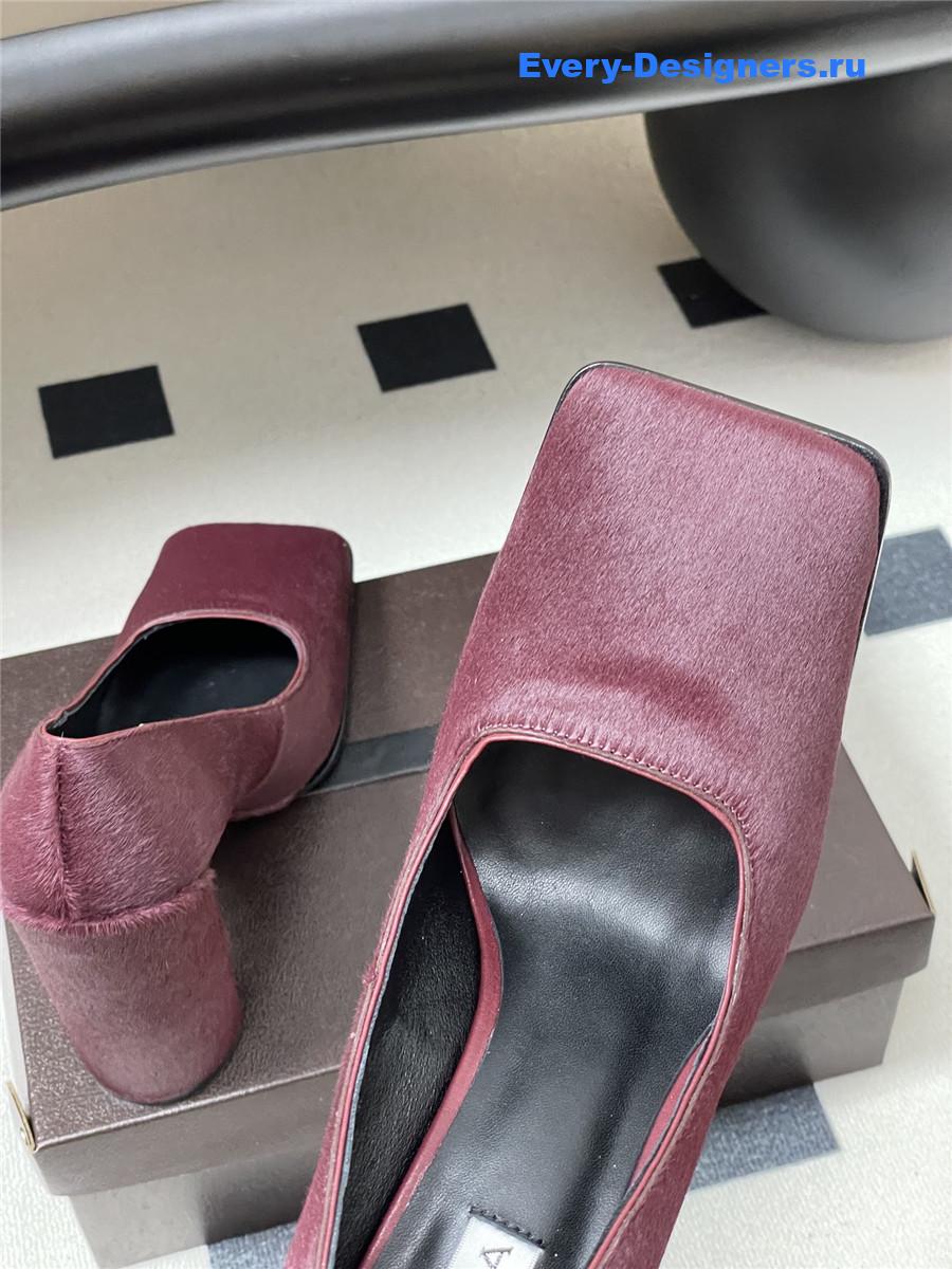Alaia Burgundy Block Heel Square Toe Pumps