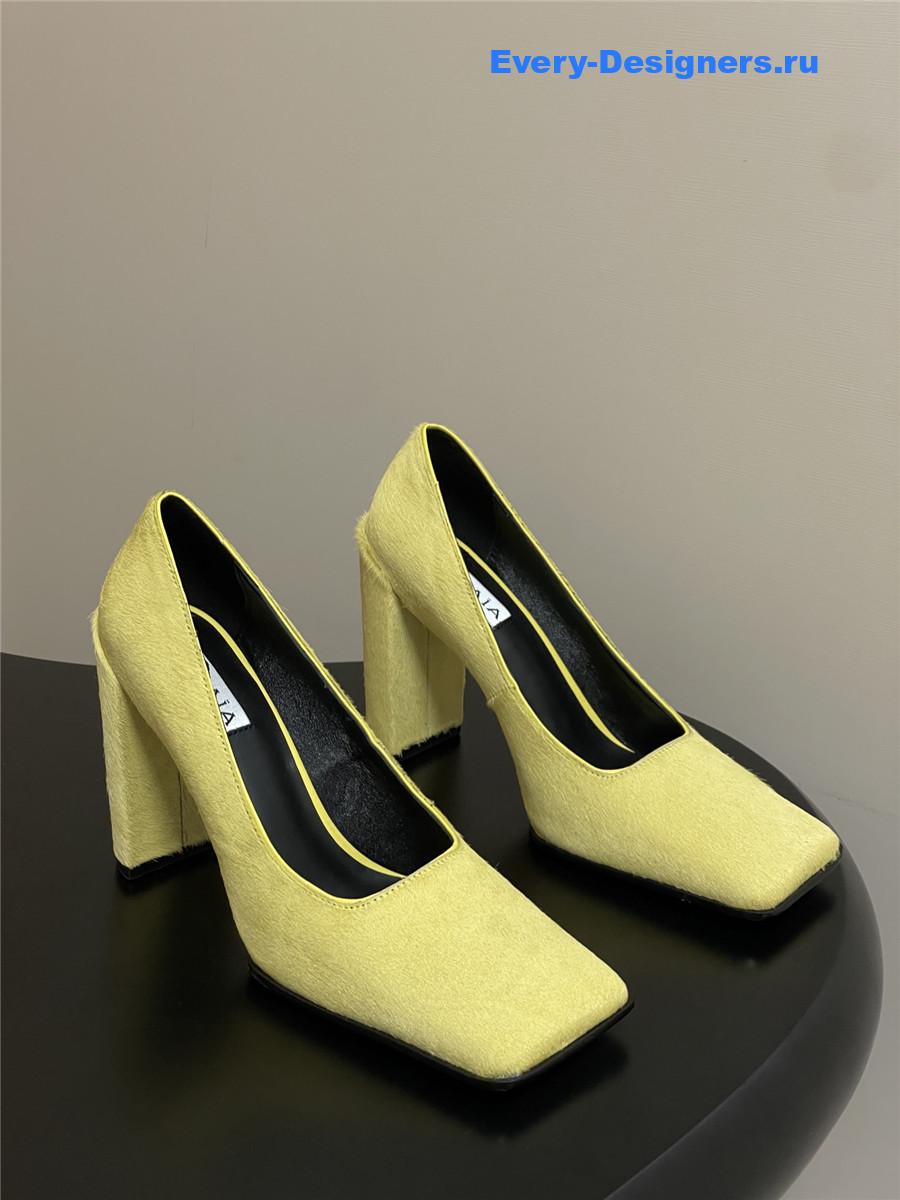Alaia Yellow Block Heel Square Toe Pumps