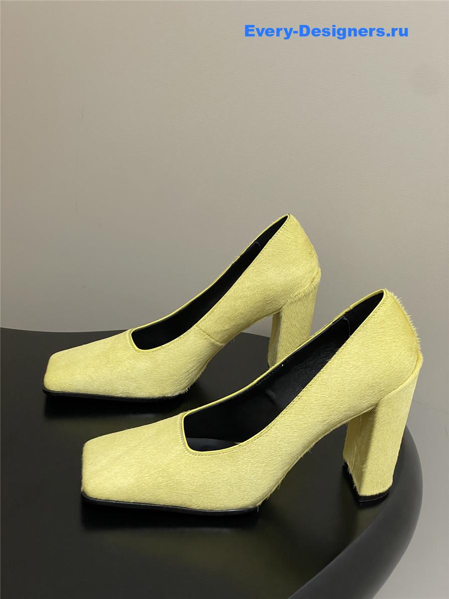 Alaia Yellow Block Heel Square Toe Pumps