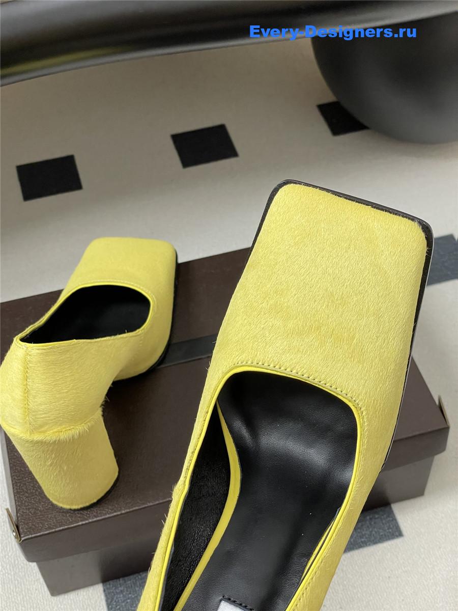 Alaia Yellow Block Heel Square Toe Pumps