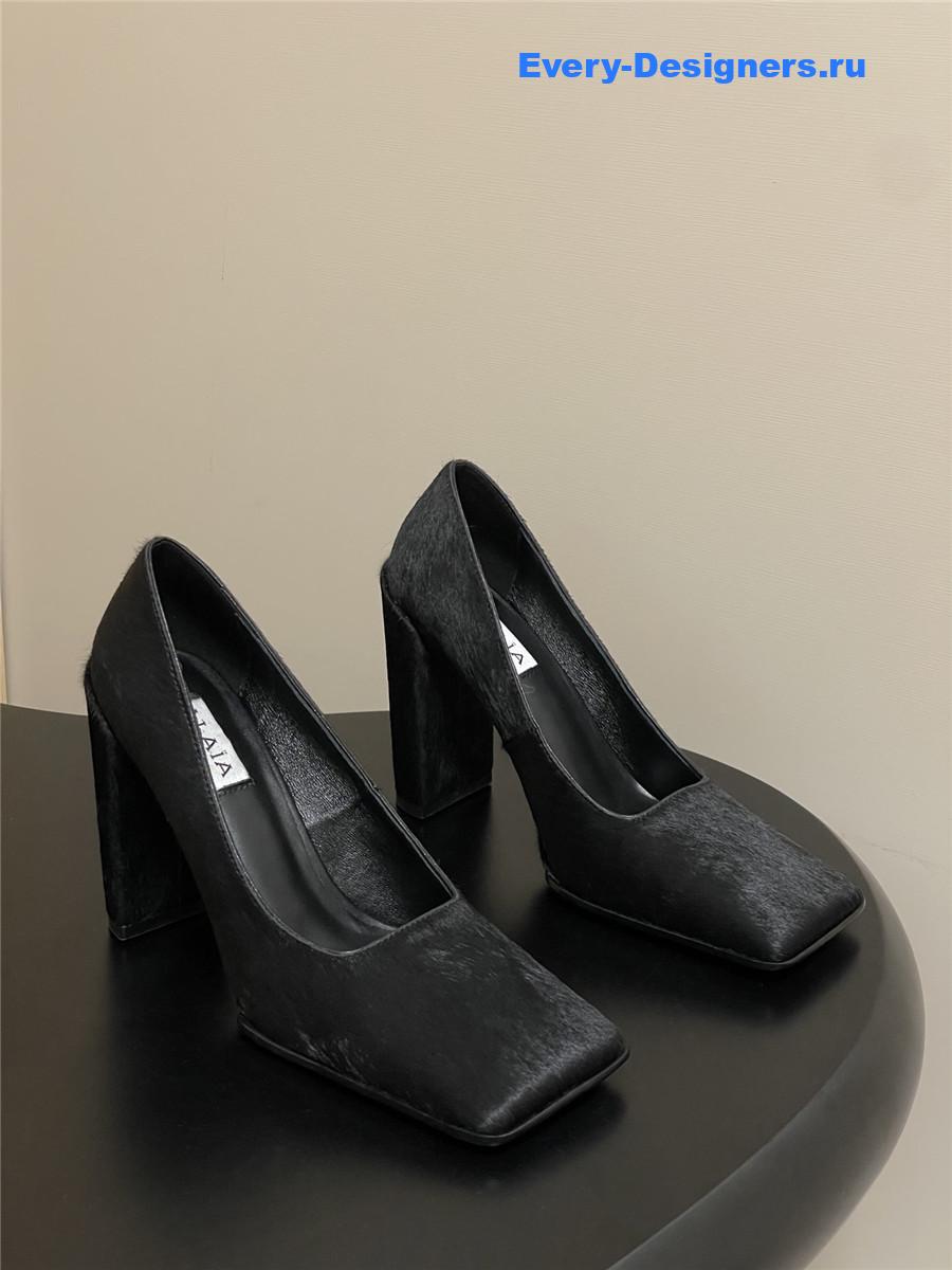 Alaia Black Block Heel Square Toe Pumps