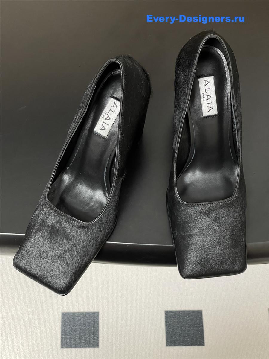 Alaia Black Block Heel Square Toe Pumps