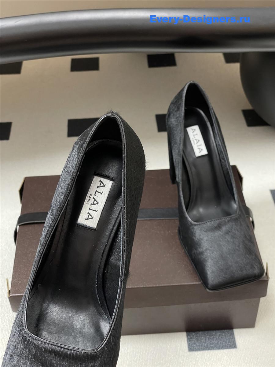 Alaia Black Block Heel Square Toe Pumps