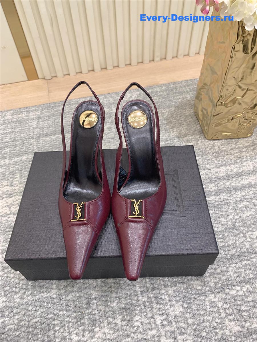 Sa1nt Lau*nt burgundy leather slingback pumps