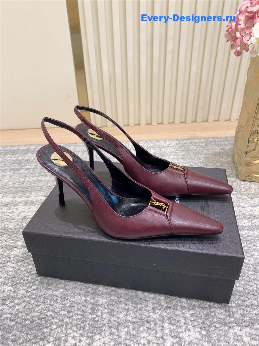 Sa1nt Lau*nt burgundy leather slingback pumps