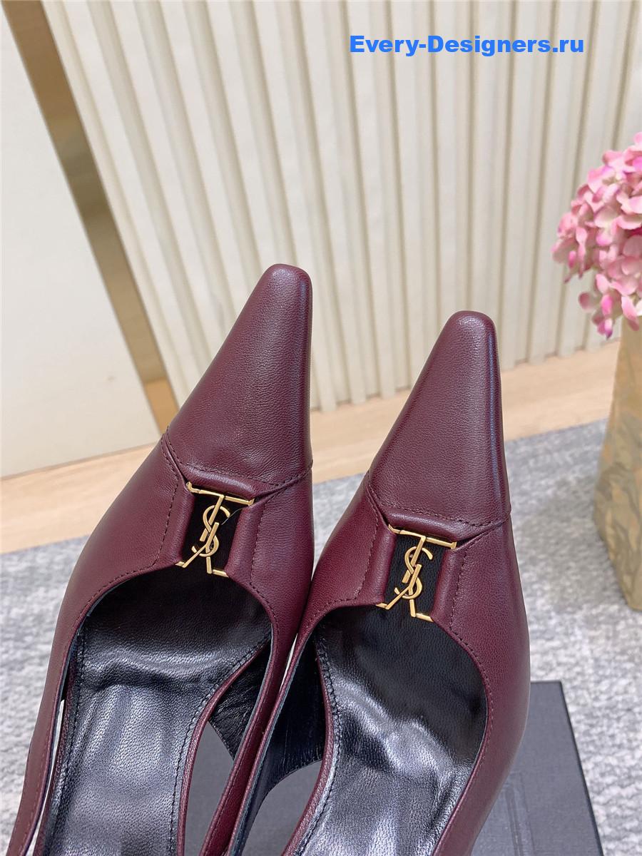 Sa1nt Lau*nt burgundy leather slingback pumps