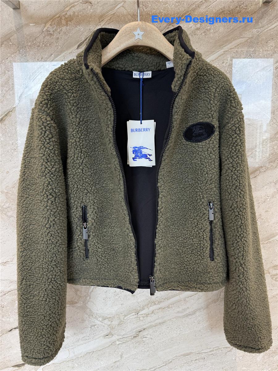 Bv*b*rry green taupe cropped fleece jacket