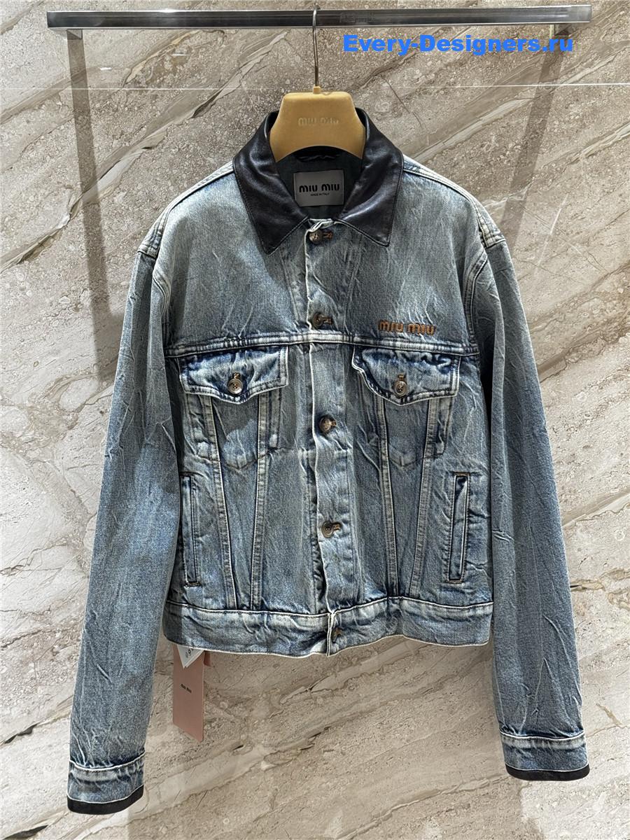 Miu Miu leather-collar Denim Jacket