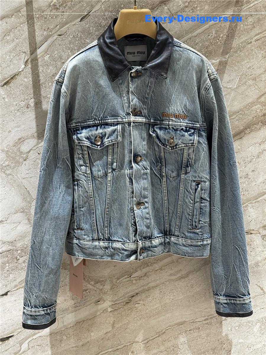 Miu Miu leather-collar Denim Jacket