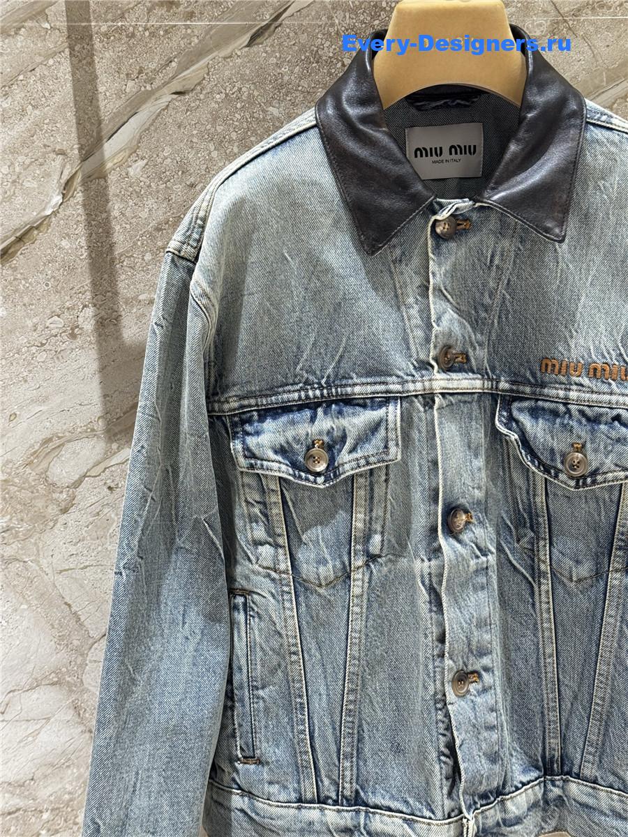 Miu Miu leather-collar Denim Jacket