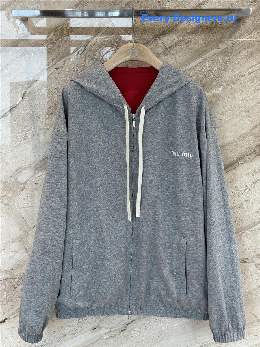 Miu Miu Grey Cotton Fleece Zipper Hoodie