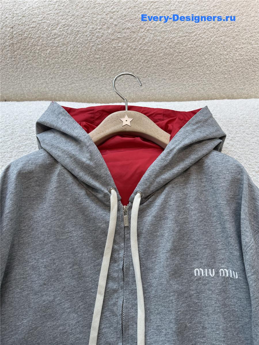 Miu Miu Grey Cotton Fleece Zipper Hoodie