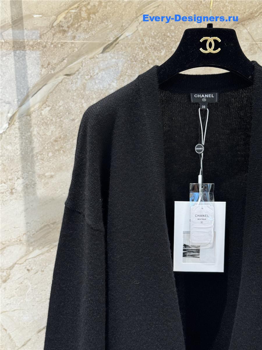 Ch**el black cashmere drawstring knit cardigan