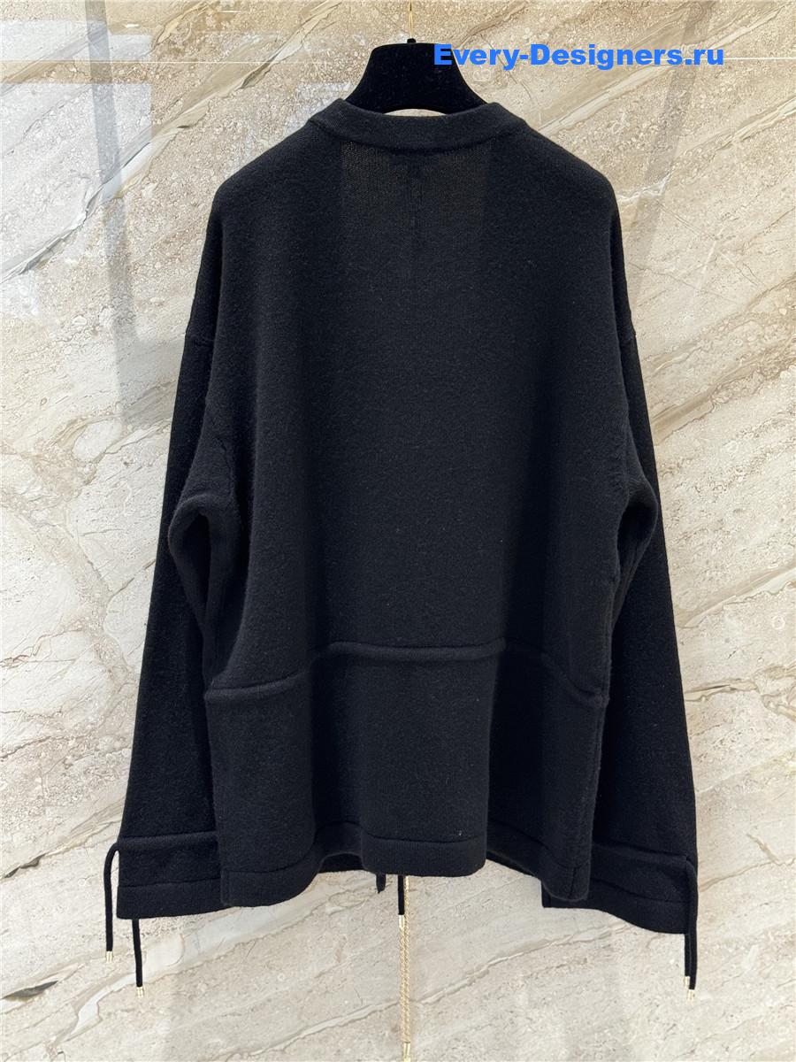 Ch**el black cashmere drawstring knit cardigan