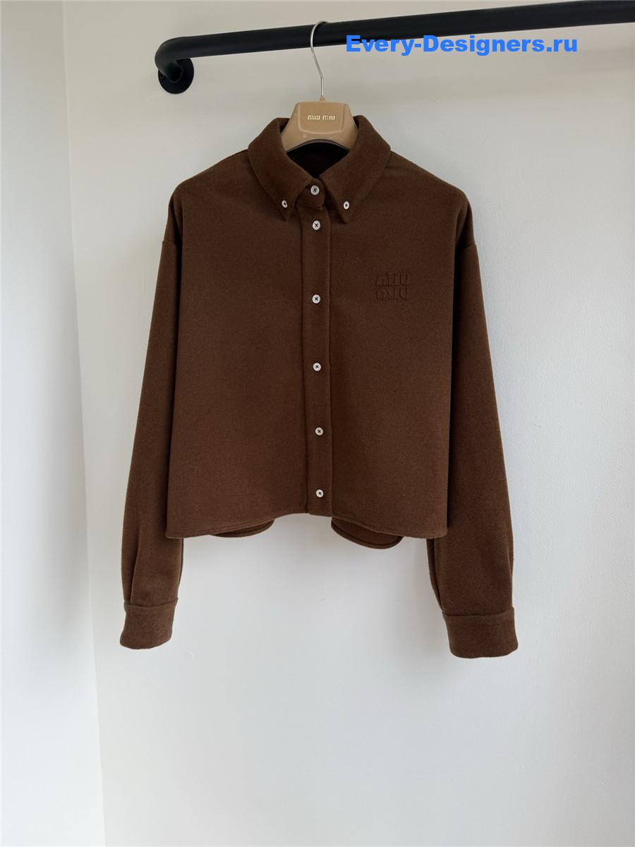 Miu Miu Brown Long-sleeve Cropped Shirt