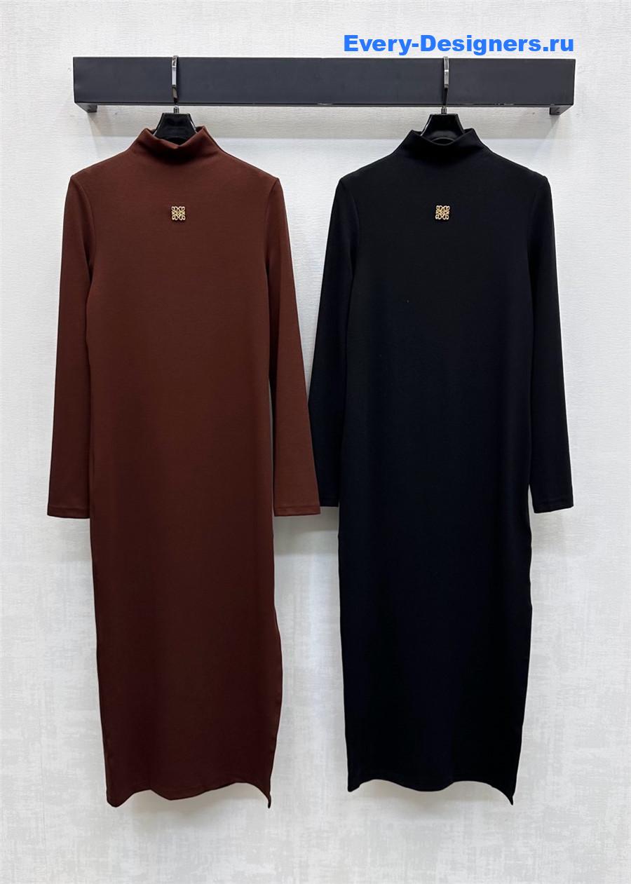 L0ew* brown long-sleeve polo dress