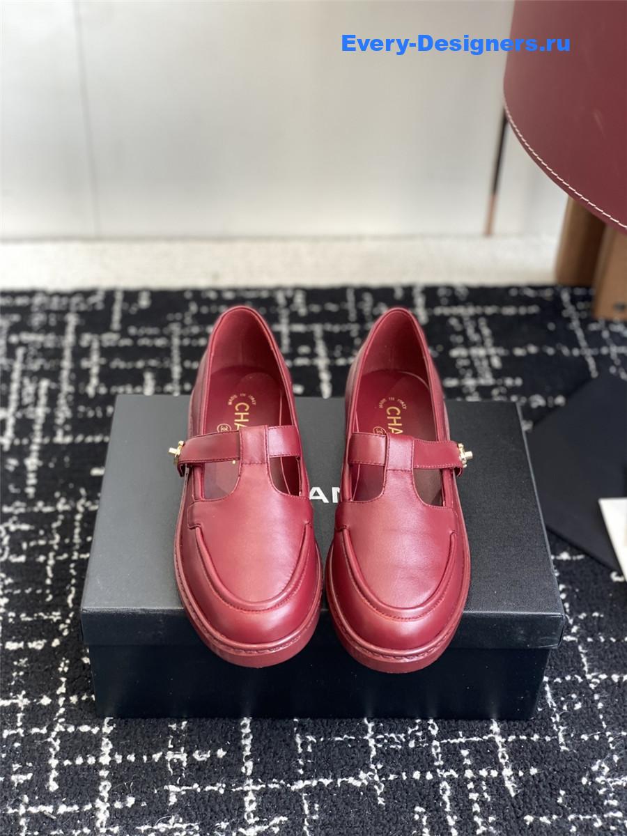 Ch**el burgundy calfskin moccasins