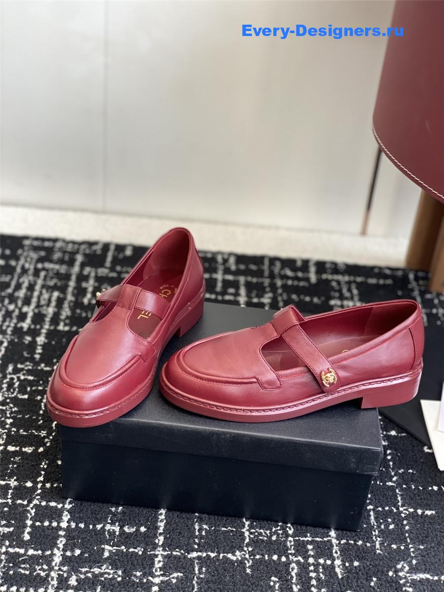 Ch**el burgundy calfskin moccasins