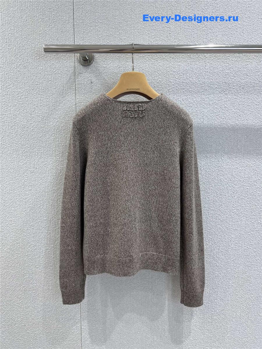 Miu Miu Light Brown Crew Neck Knit Cardigan