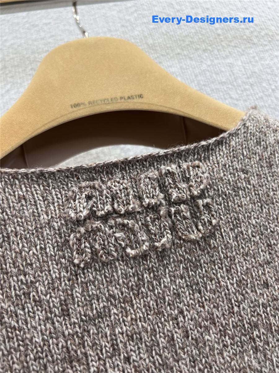 Miu Miu Light Brown Crew Neck Knit Cardigan