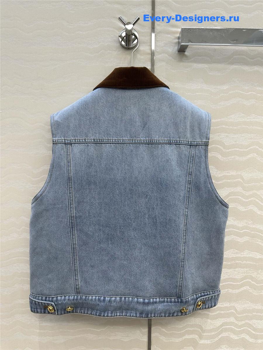 Miu Miu Navy Flocked Denim Velvet Vest