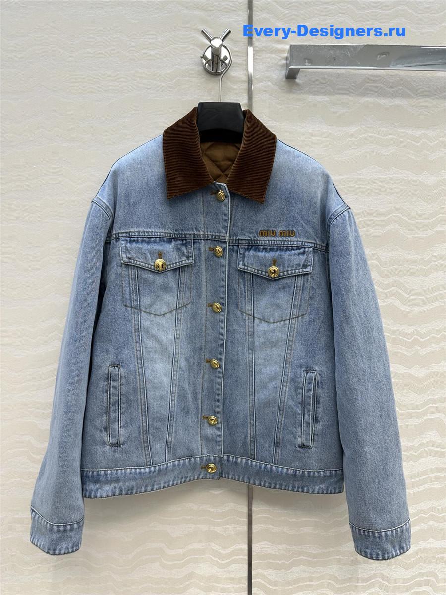 Miu Miu Embroidered-Logo Padded Denim Jacket